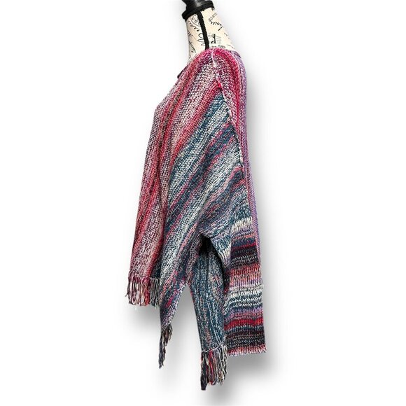 Free People L Radiate Pullover Sweater Rainbow Fringe Striped Boho Artsy NWT - Picture 4 of 11